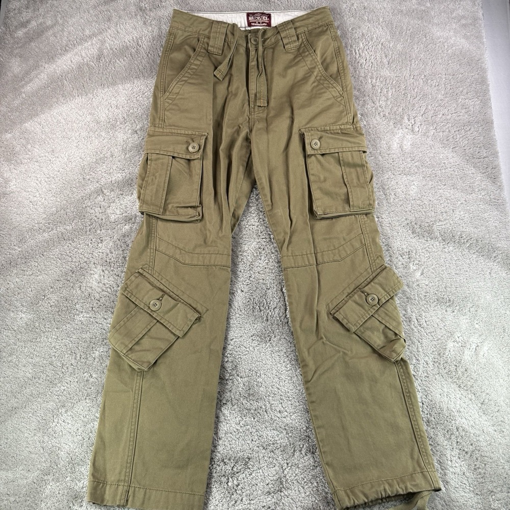 Y2K Matchstick Cargo Pants Mens 28x30 Khaki Ripstop Baggy Parachute